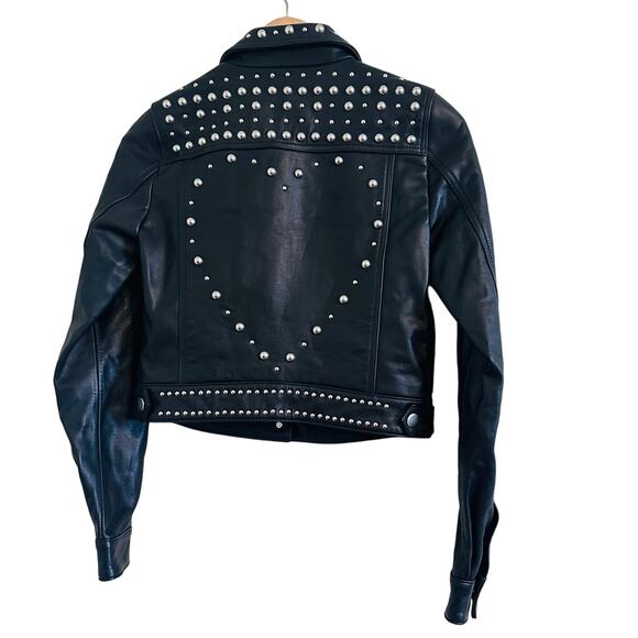 Rebecca Minkoff NWT Leather Annatto Biker Jacket with Studs Size XS - Picture 5 of 7